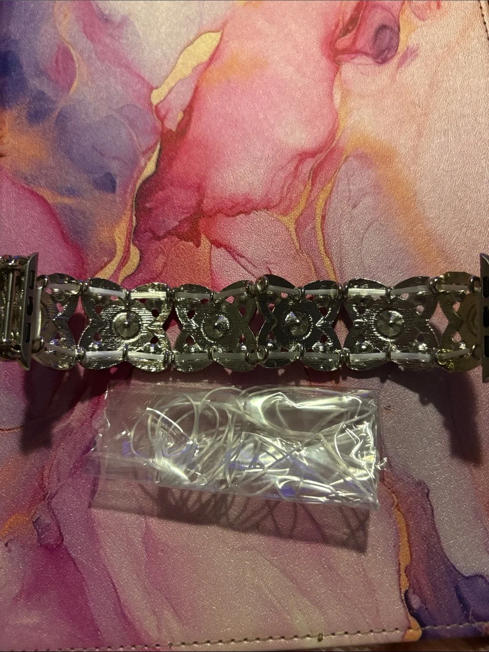 Crystal-Embellished Bling Silver Tone Women watch band 42/44 Apple